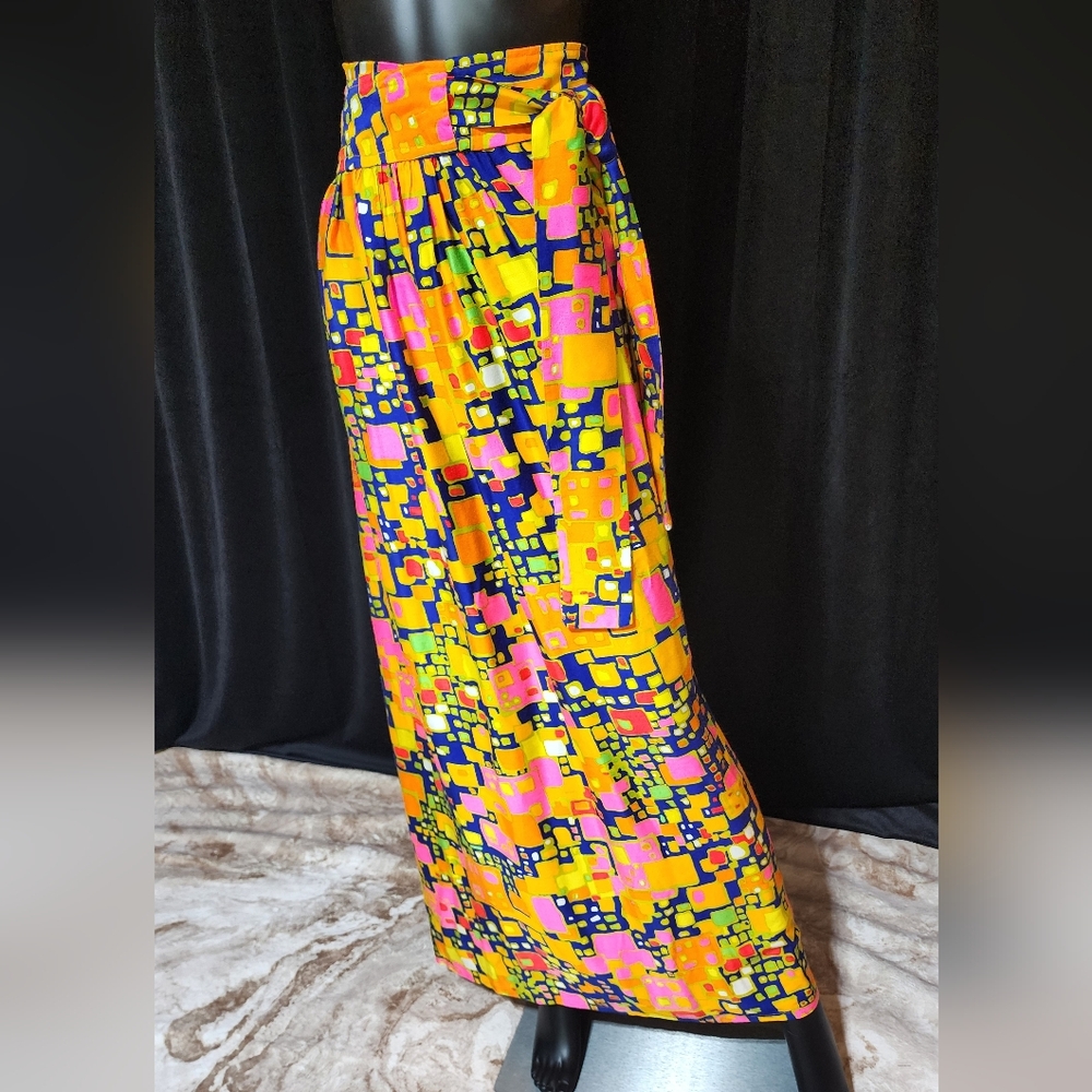 VINTAGE 1970S SCREEN PRINT MAXI WRAP SKIRT BOLD ABSTRACT PRINT SIZE SMALL - Picture 5 of 10